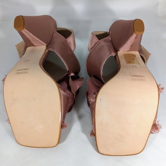 Like New EU 37 Pink Fabric Wedge Heel W/Fabric Flower, Michael Dass - Picture 9 of 10